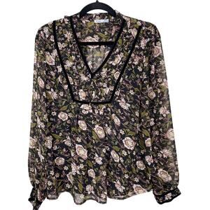 Dex Floral Print Long Sleeve Blouse Black M